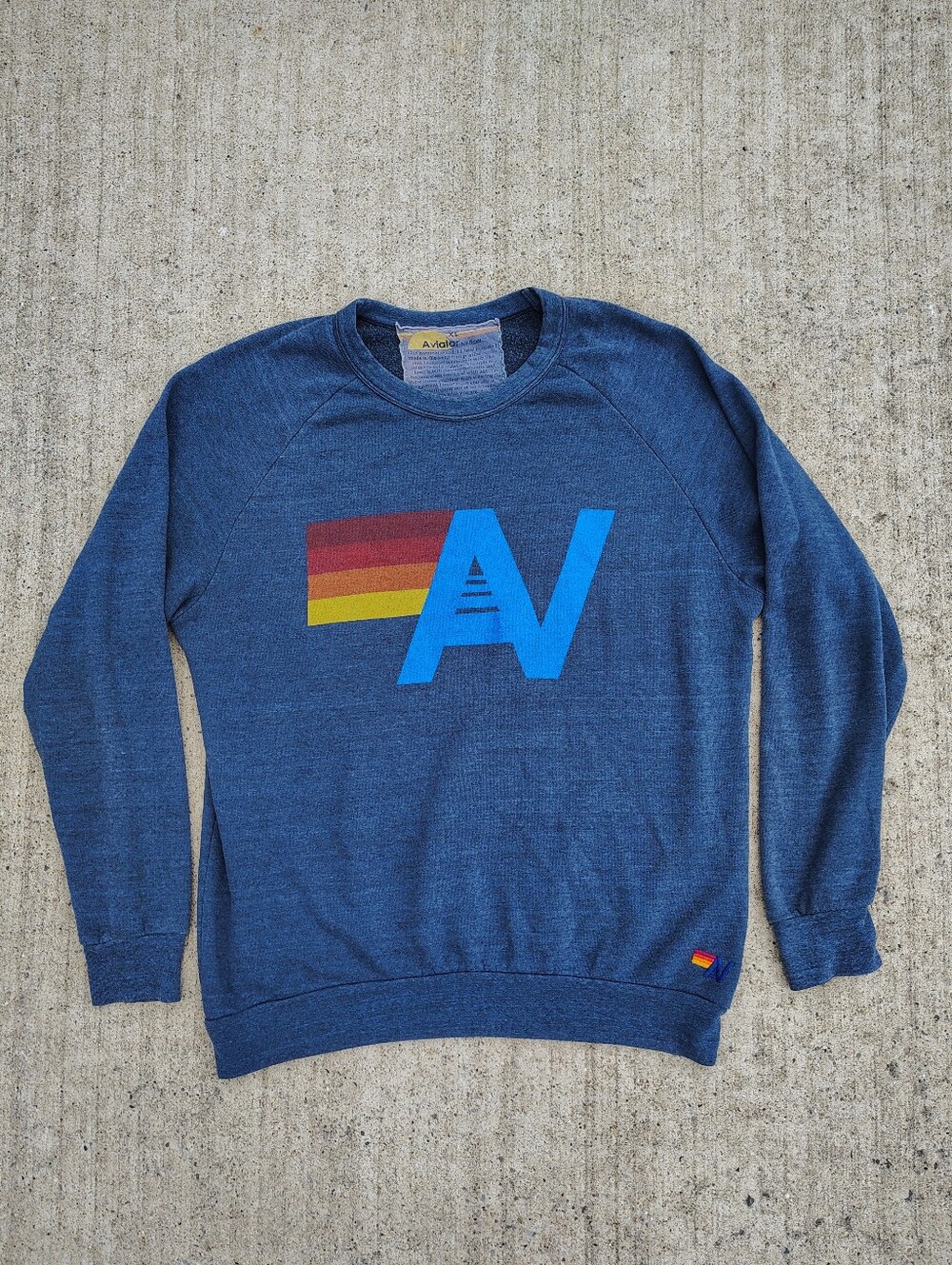 Aviator Nation Unisex XL Blue Rainbow AV Logo Crewneck Sweatshirt